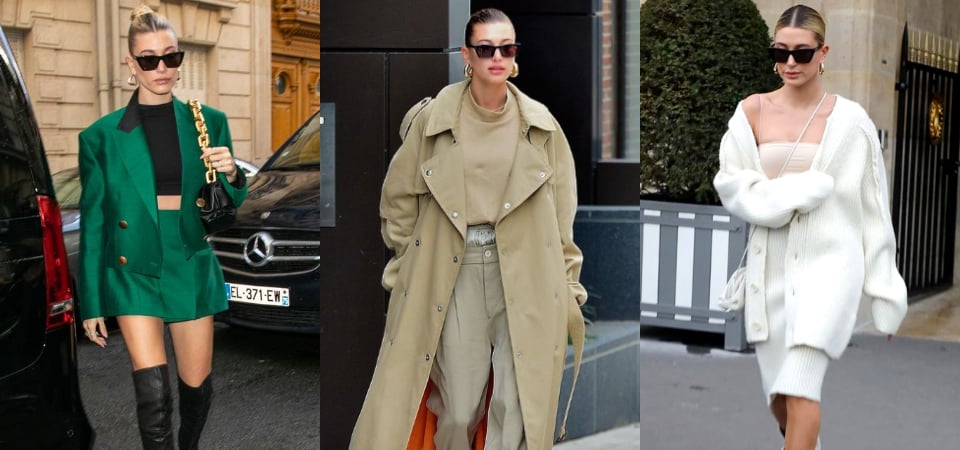 跟著 Hailey Bieber 一窺歐美穿衣風格，長版大衣讓視覺身高 +5 cm、針織單品也能搭得很酷美！