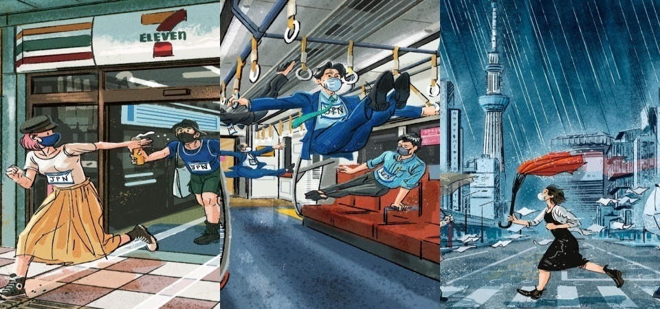 原來我們也是奧運選手？澳洲插畫家 Adrian 把日常畫成奧運比賽，趕捷運是短跑、發傳單是空手道！