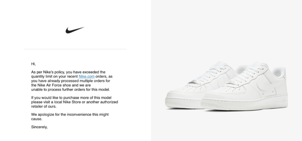 Nike 突發宣布「Air Force 1 限購」消息，經典鞋款將水漲船高？每人限購五雙真的不要鬧！