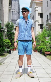 格紋棉質仿T恤襯衫 X 夏日短褲LOOK