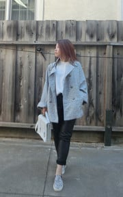 Wear a bold coat with simple essentials