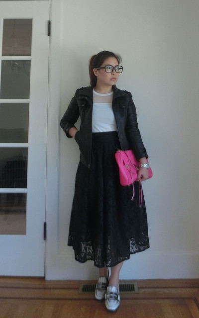 Give a feminine dress some edge with a moto jacket 