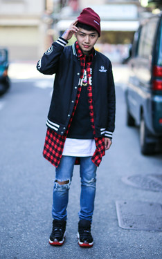 LOGO BEANIE Ｘ棒球外套 Ｘ格紋長版襯衫 ＸWASHED DENIM