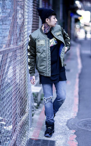 毛帽 ＸMA-1飛行夾克 ＸWASHED DENIM 