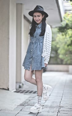 【英倫復古休閒女孩】白色 X 條紋 X 格紋 X 單寧