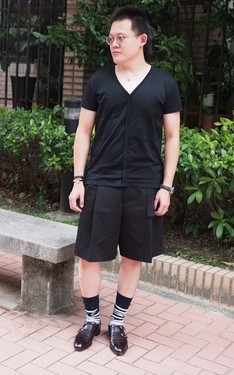 黑與黑.黑色裙感打折短褲