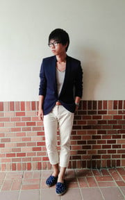 Blue blazer with blue moon