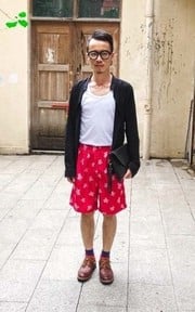 大紅印花海灘褲