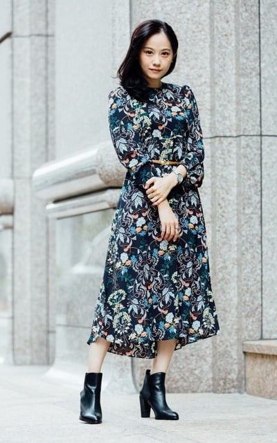 秋季印花長洋裝