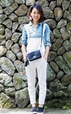 韓國 復古藍牛仔襯衫的時尚穿搭