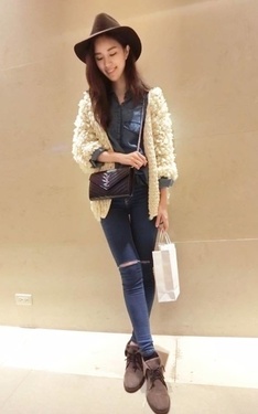 Double Denim + 毛毛外套穿搭