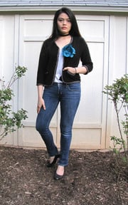 休閒和搖滾甜美風 Denim x Blue Flower x Metallic Blazer