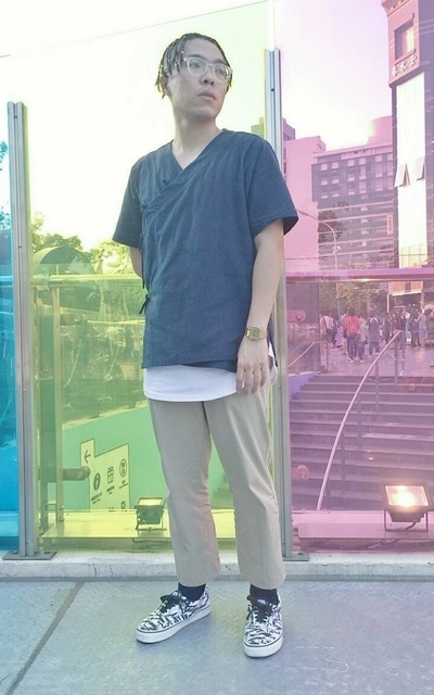 美式休閒in中式掛衫之東洋混搭(雷鬼滑板少年)