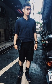 亨利領棉麻襯衫 