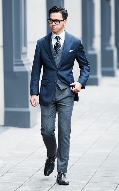 穿搭主题:灰蓝混搭三件式西装 by loki hong | dappei