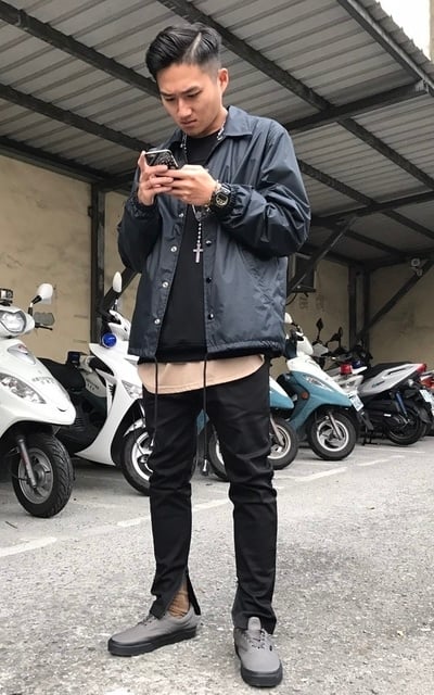  側拉鍊長褲x黑x大地