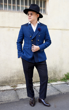 時尚穿搭：秋冬紳士.藍色千鳥紋雙排扣西裝