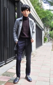 Wearing and high-necked sweater
