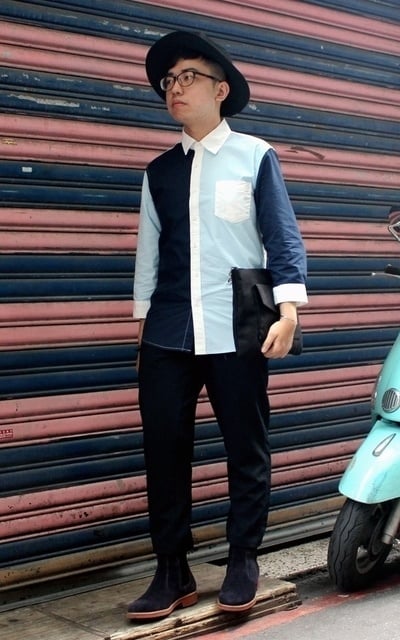 撞色拼接穿搭