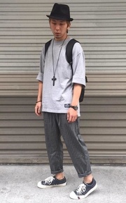 紳 士 帽 + 西 裝 紋 哈 倫 褲 