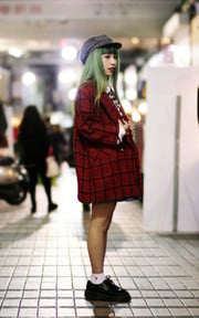格子X大衣X紅
