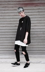 條紋五分袖寬TEE
