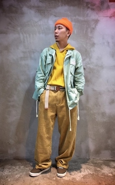 落地褲+短毛帽+紮衣服