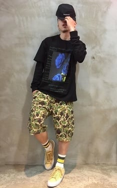 迷彩短褲+短袖+內搭薄長