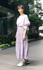 紫色-糖果袖上衣 x 蛋糕裙