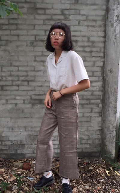 蒙布朗格子寬褲