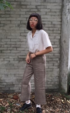 蒙布朗格子寬褲