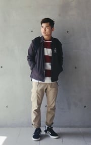 酒紅寬條紋、入秋