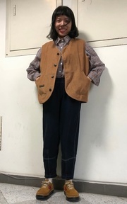 糖炒栗子燈芯絨日系工裝背心