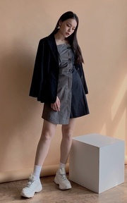 拼接不規則條紋洋裝