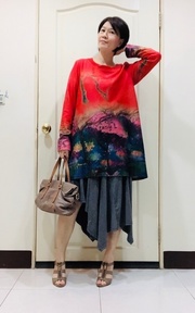 紅彩+灰不規則裙