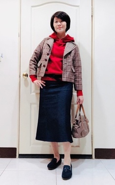 古著格子+連帽T
