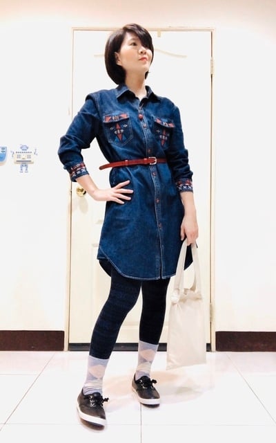 牛仔長版襯衫
